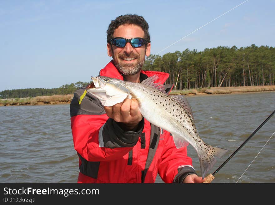 Speckled trout caught in the marsh of Chesapeake Bay