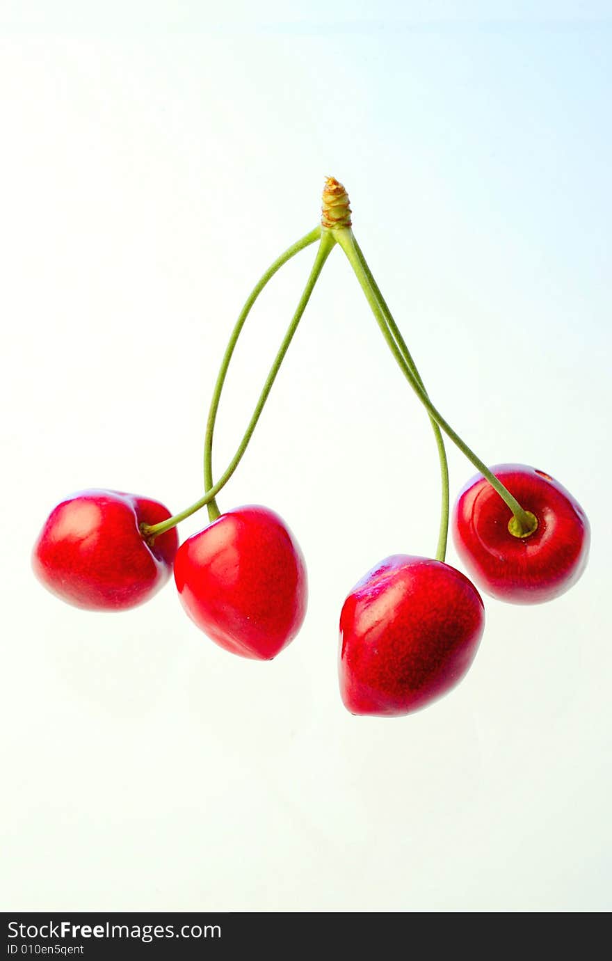 Ripe cherries on white background