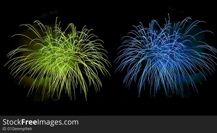 Fireworks Lighting up the Black Night Sky. Fireworks Lighting up the Black Night Sky