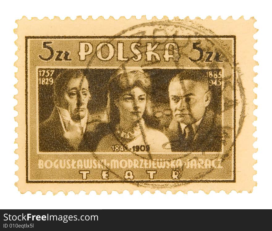 Vintage Polish Postage Stamp on White Background