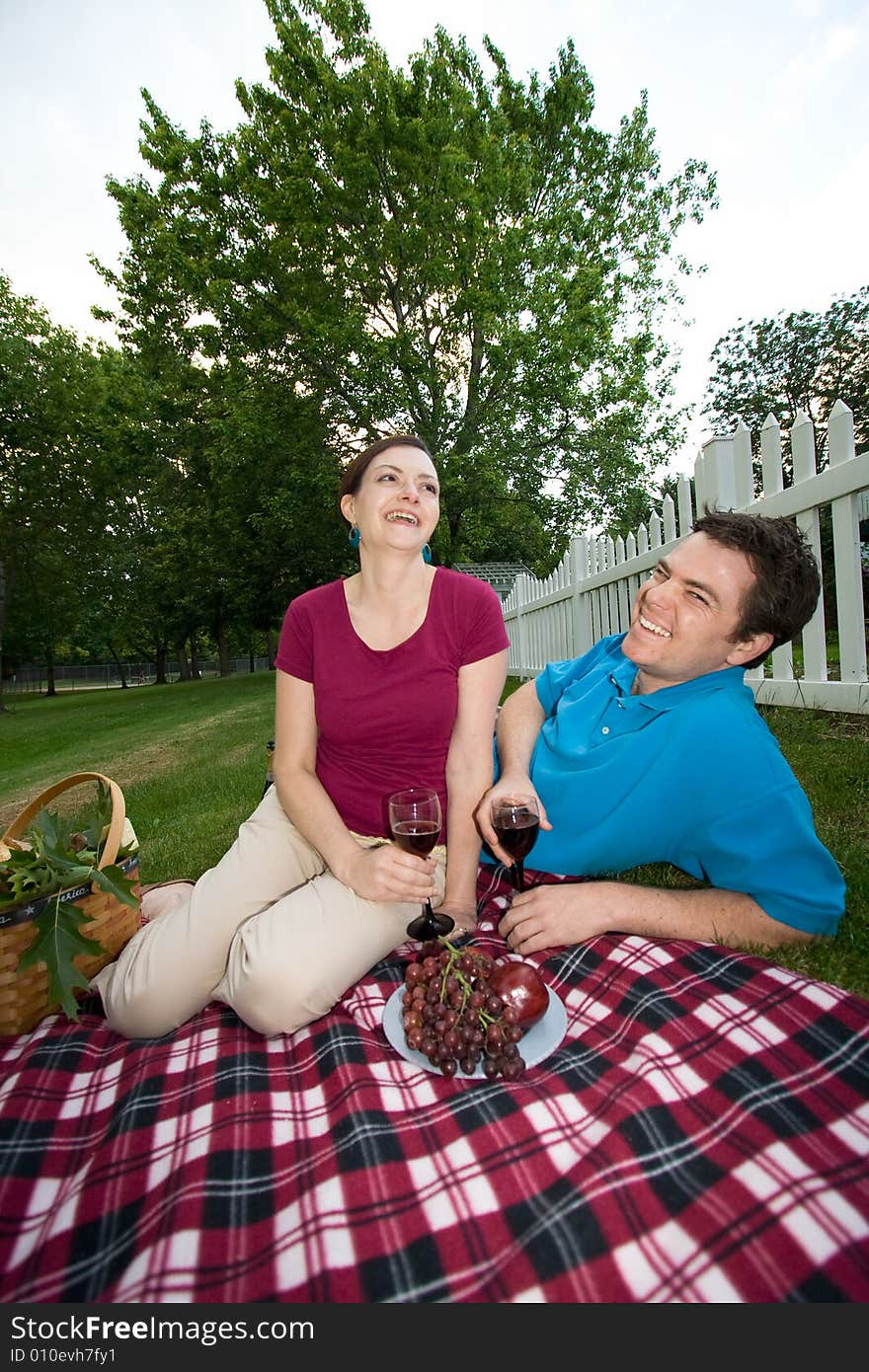 Couple Laughing at Picnic - vertical