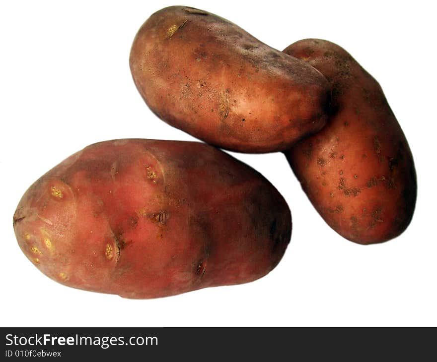 Three potatoes in the white background