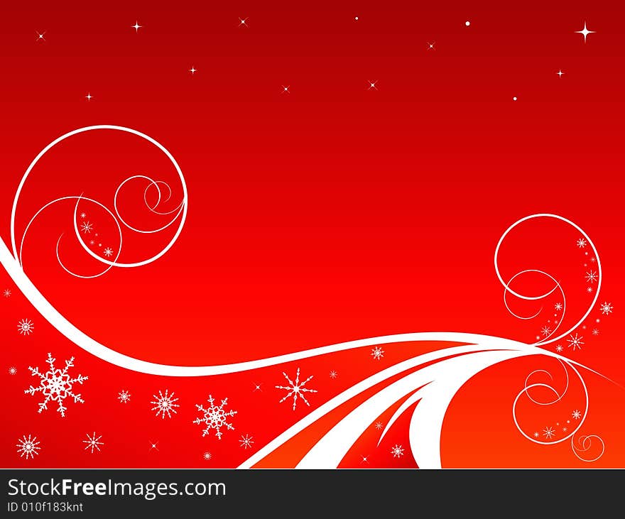 Red christmas background with cirves and snowflakes