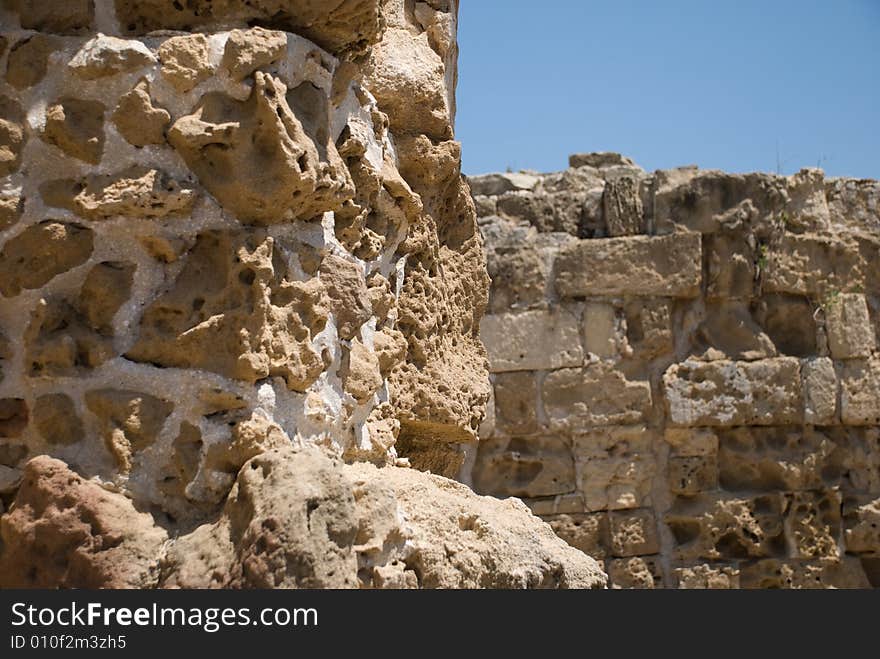 Antiquities ruins of column in ancient cyprus