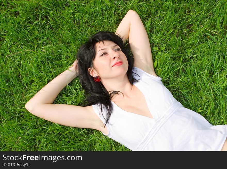 Pretty Woman Rest On The Grass