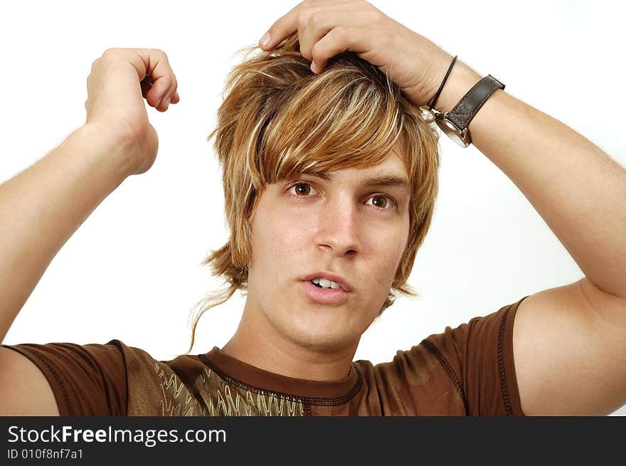 Portrait of young trendy male with blond hair. Portrait of young trendy male with blond hair