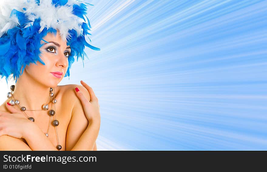 Glamour woman portrait isolated in blue background