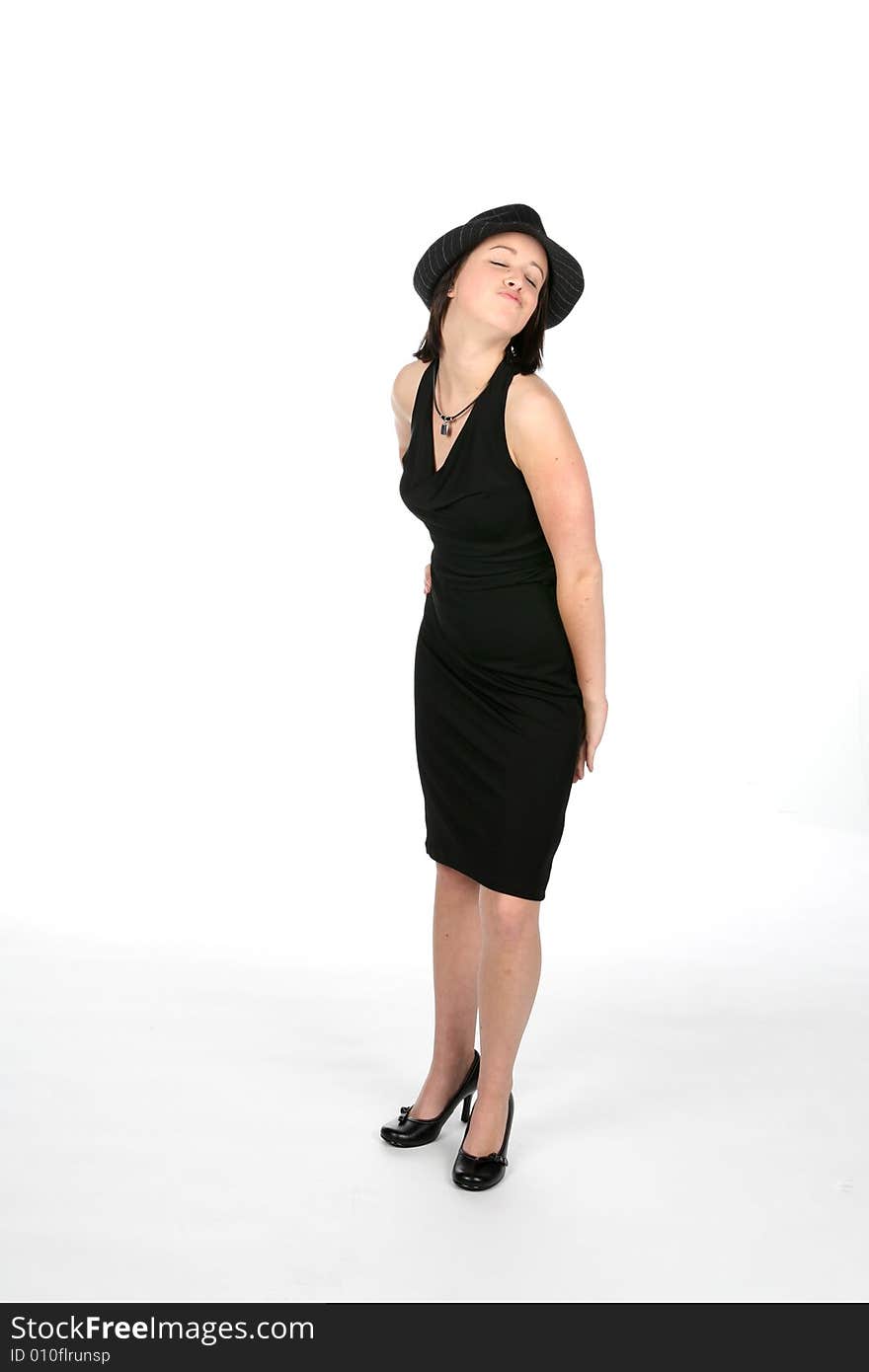 Cute teen in retro gangster style dress and hat. Cute teen in retro gangster style dress and hat