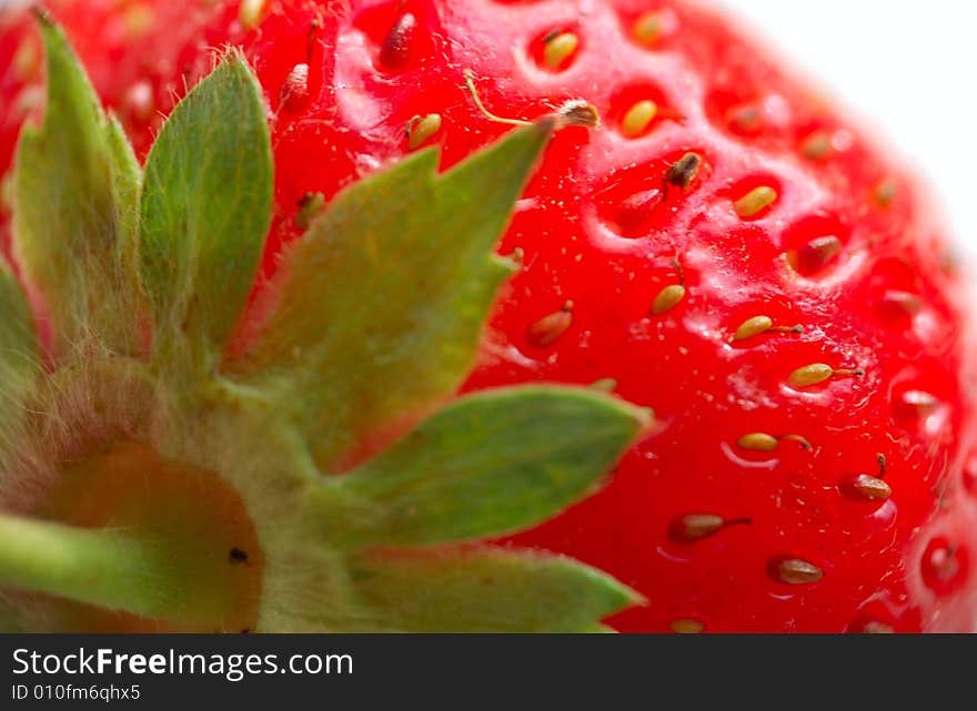 Macro of strawberry with leaves