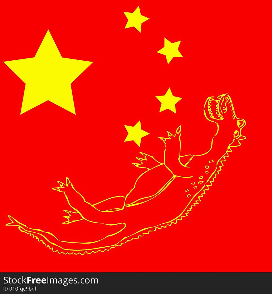 A scalable vector illustration of the stars of the Chinese flag with a yellow dragon. A scalable vector illustration of the stars of the Chinese flag with a yellow dragon.