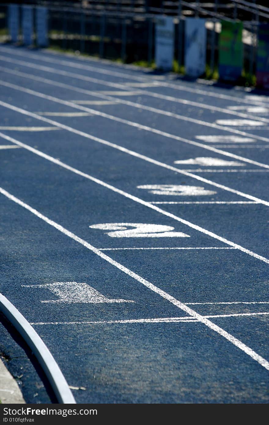 A blue running track at a hight school