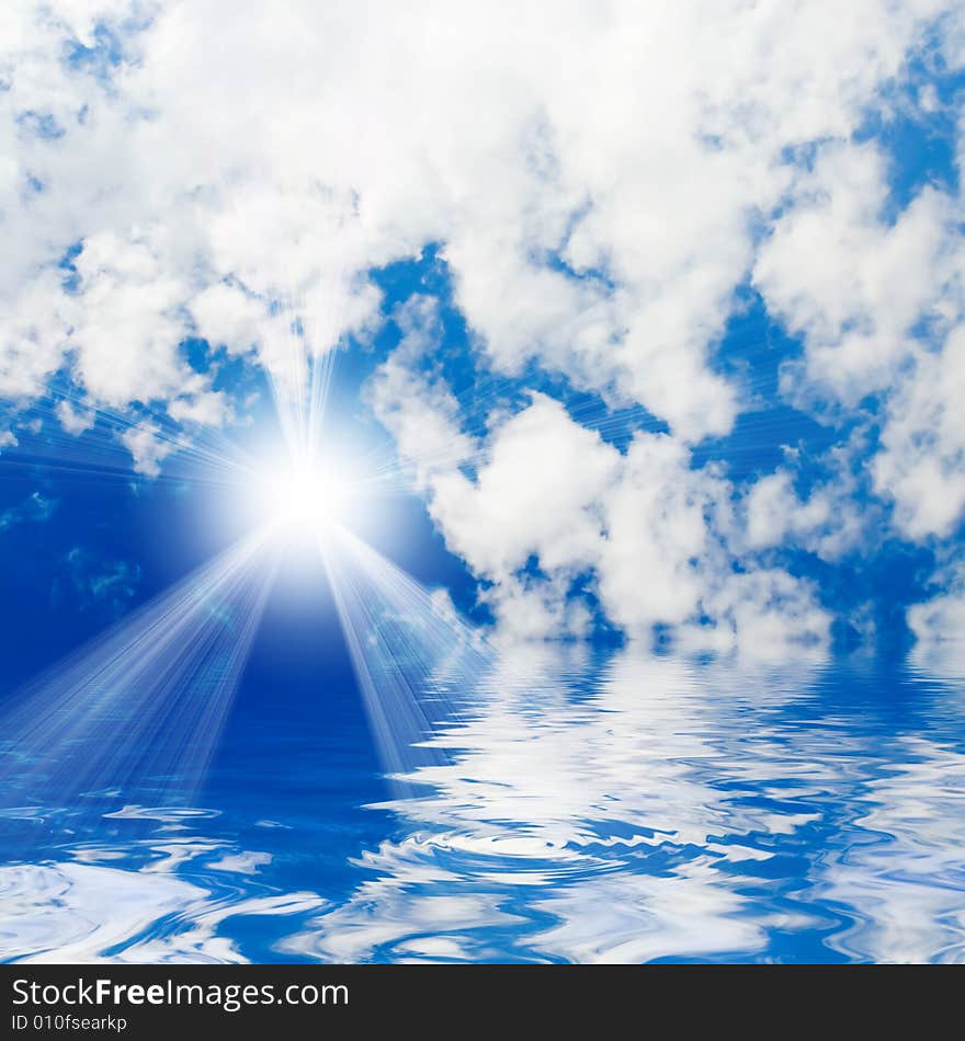 Blue sea and sunny sky background