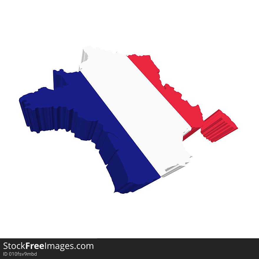 French map and flag on white background. French map and flag on white background