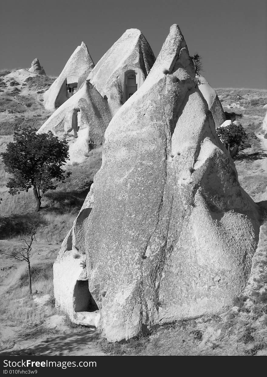 Ancient Hoodoo Houses - Galatia - Black And White