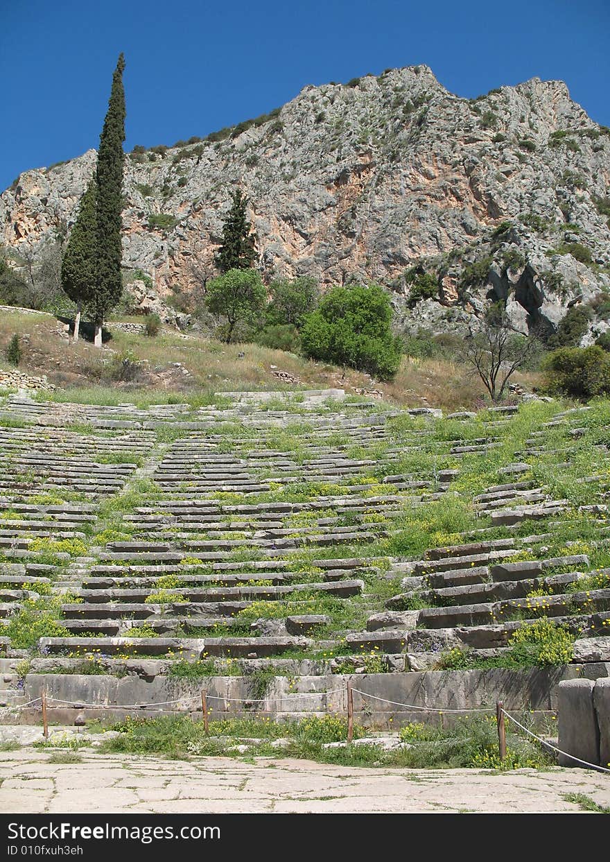 Delphi, Greece - Ancient Amphitheater and Mountain