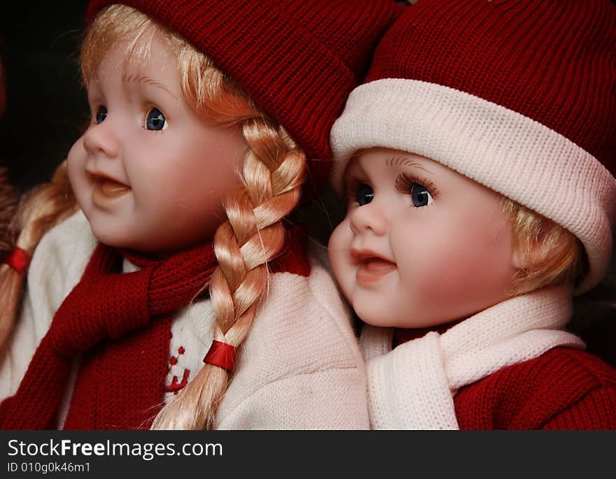 Christmas decorate 
 a toy boy and a girl. Christmas decorate 
 a toy boy and a girl