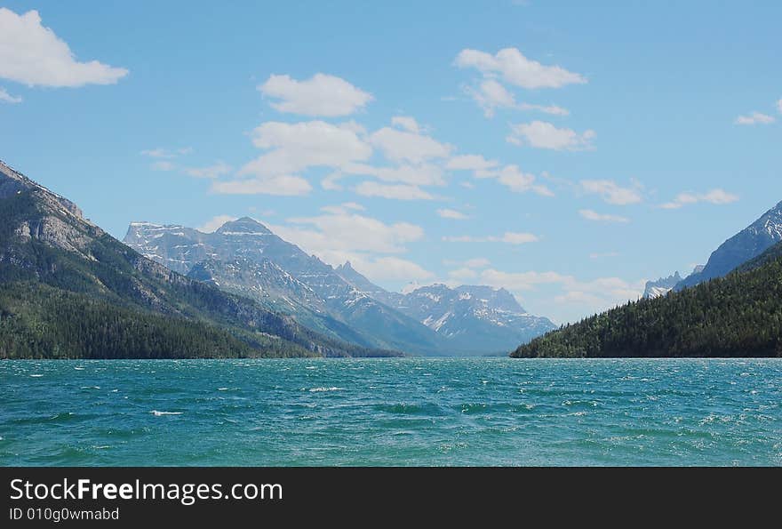 Lake and sky in waterton lake national park, alberta, canada