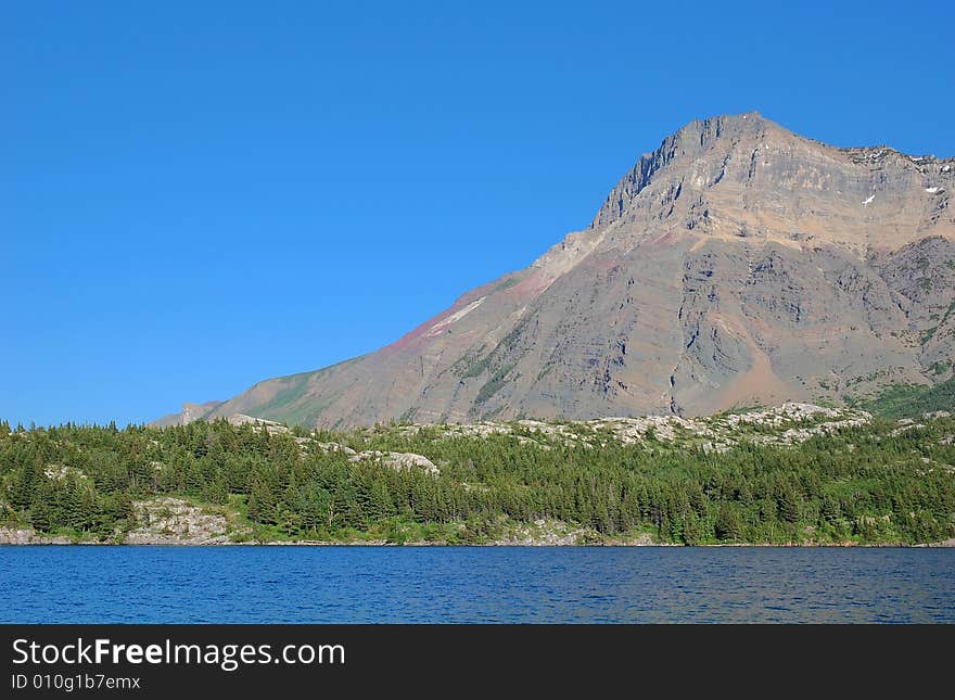 The upper waterton lake and alpine slope, alberta, canada