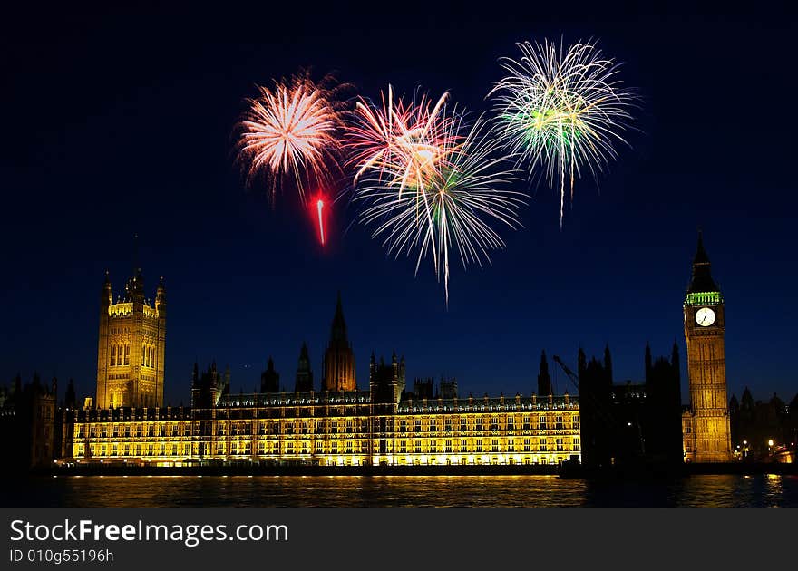 Big Ben in London - with a firework illustration