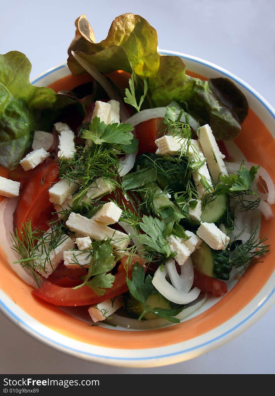 Greeck salad in a ceramicl bowl