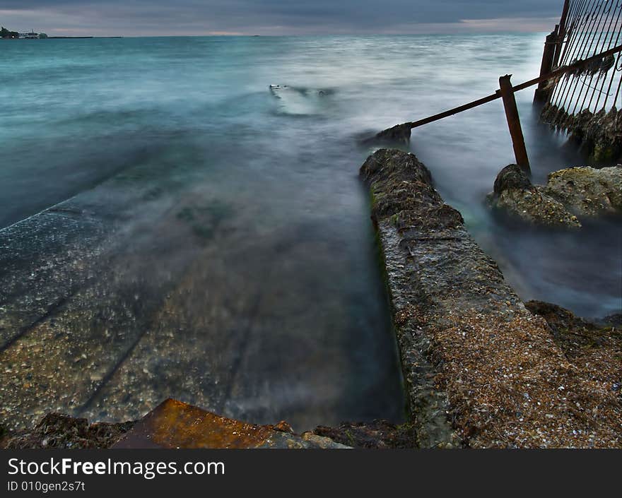 Sea Breakwater, Latest Sun Rays.