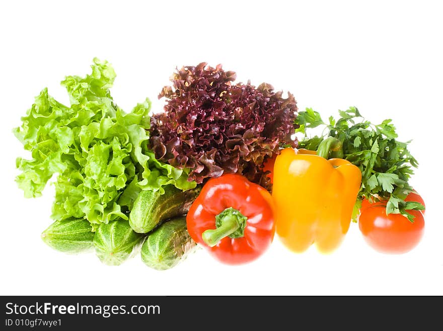 Fresh rav vegetables on a white background. Fresh rav vegetables on a white background