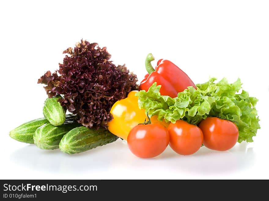 Fresh rav vegetables on a white background. Fresh rav vegetables on a white background