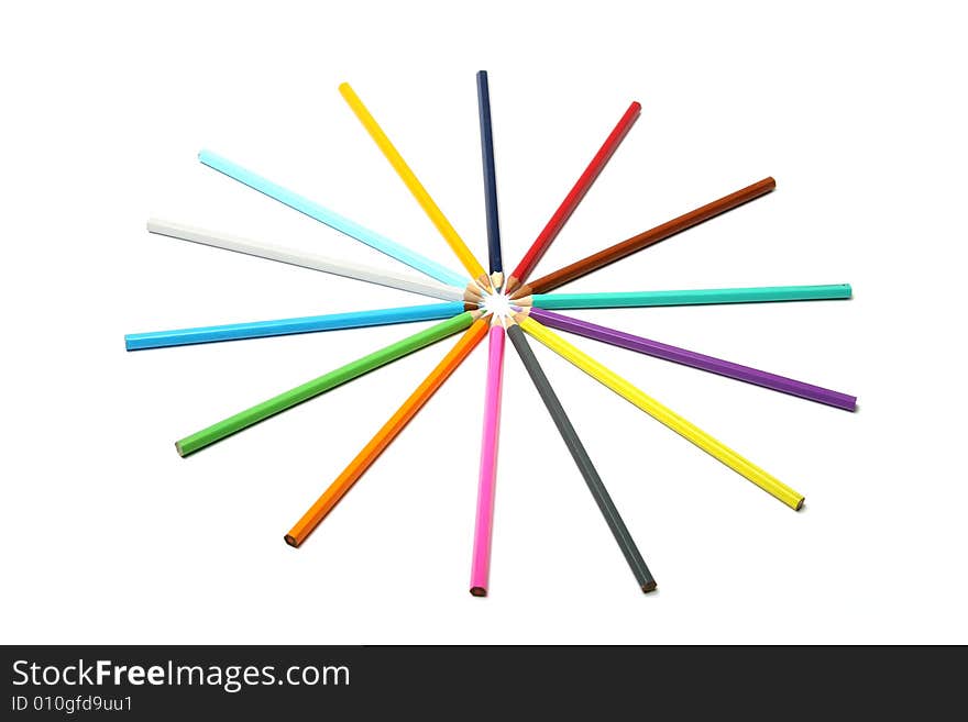 Wheel of colorful pencils on white background. Wheel of colorful pencils on white background