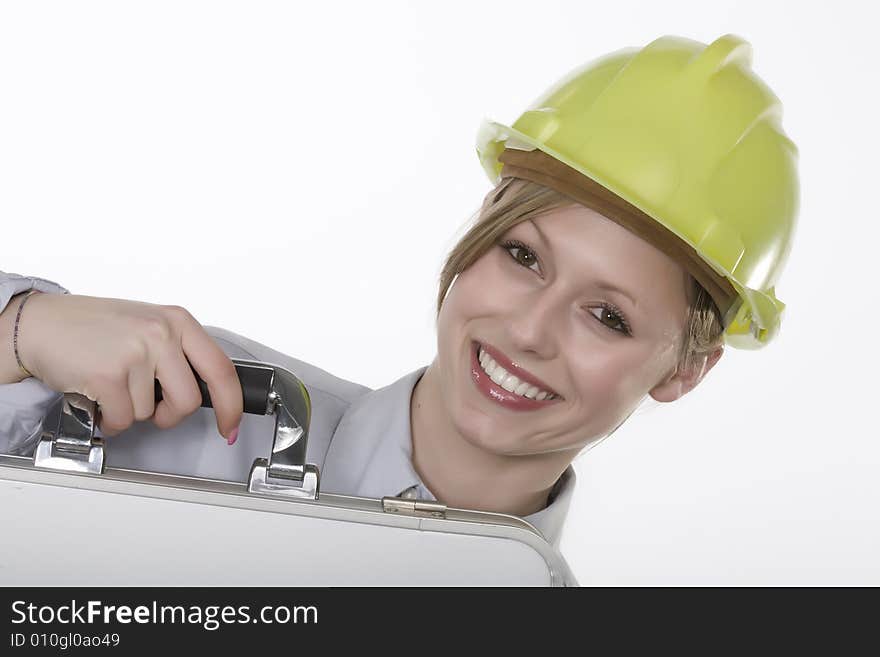 Young beautiful woman with helmet. Young beautiful woman with helmet