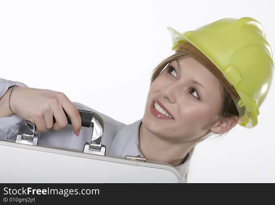 Young beautiful woman with helmet. Young beautiful woman with helmet