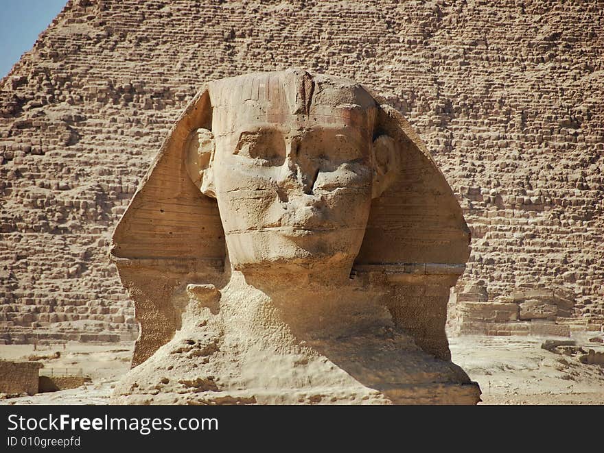 The Sphinx photographed against the Chephren pyramid. Giza, Cairo, Egypt. The Sphinx photographed against the Chephren pyramid. Giza, Cairo, Egypt.