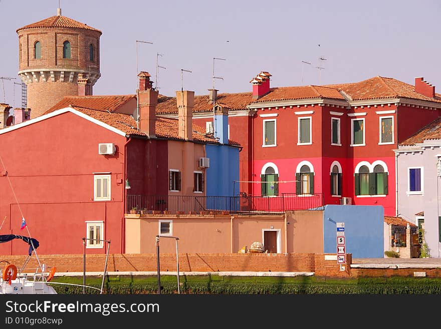 Waterfront of the fishing village Burano in Italy. Waterfront of the fishing village Burano in Italy