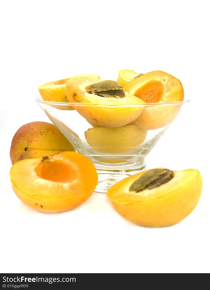 Apricots in bowl on white background. Apricots in bowl on white background