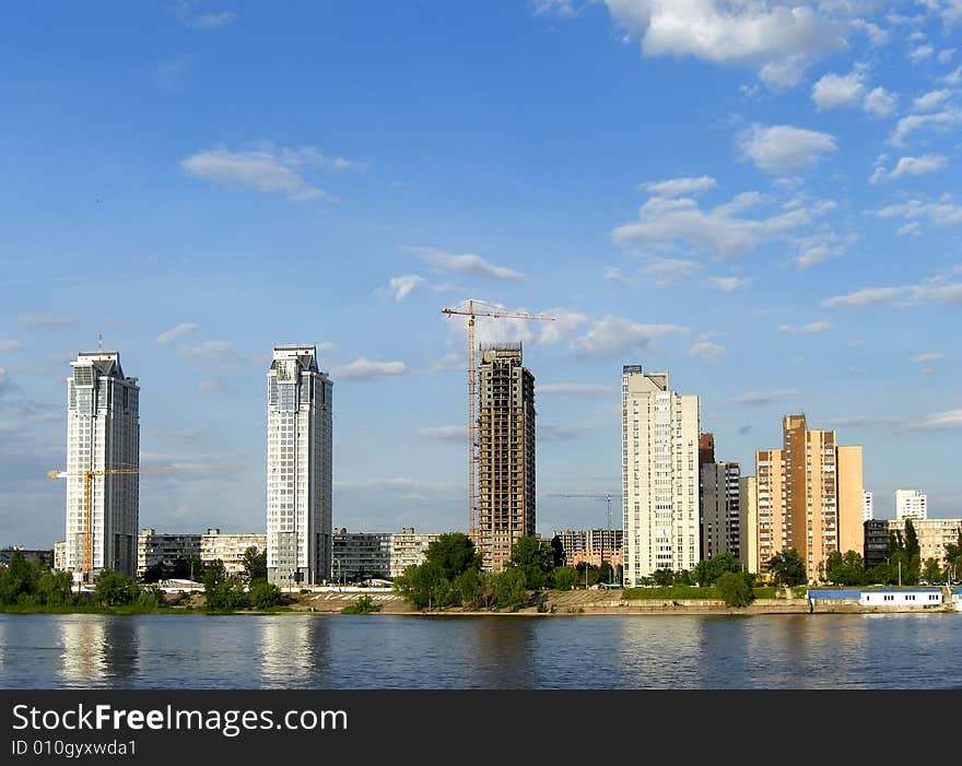 High buildings on Dnieper river in Kiev