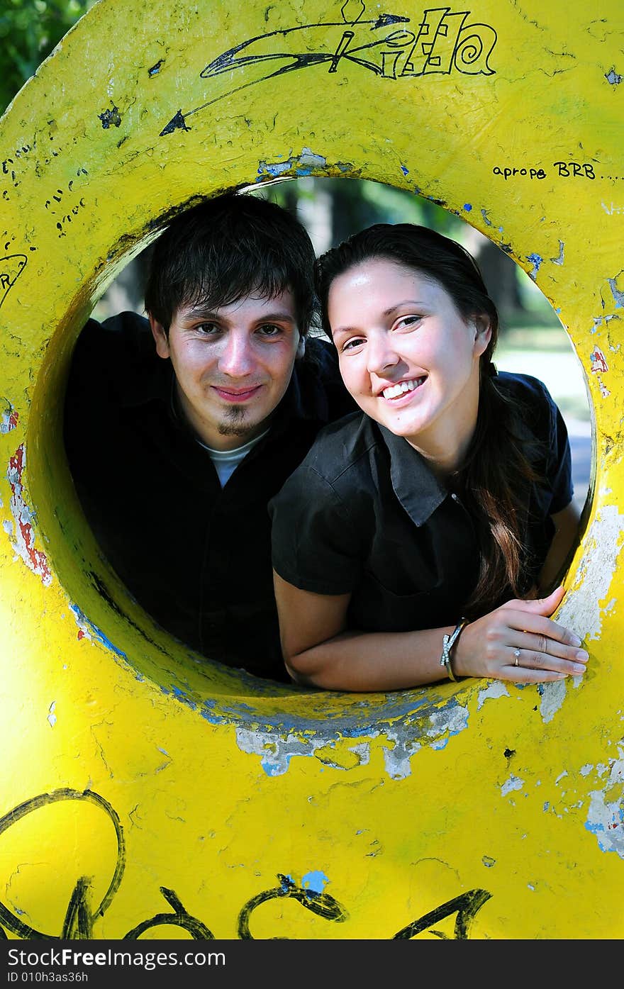 Casual couple in love in park