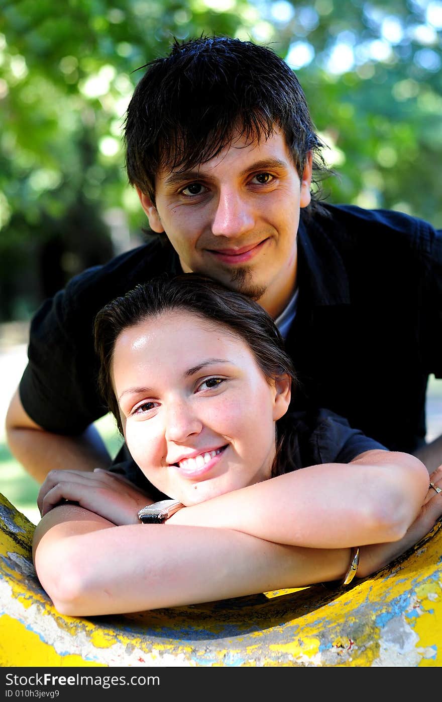 Casual couple in love in park