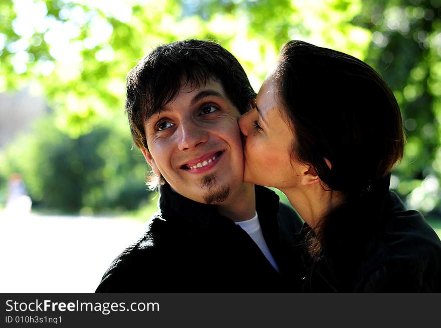 Casual couple in love in park