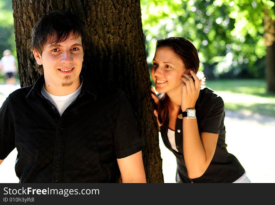 Casual couple in love in park