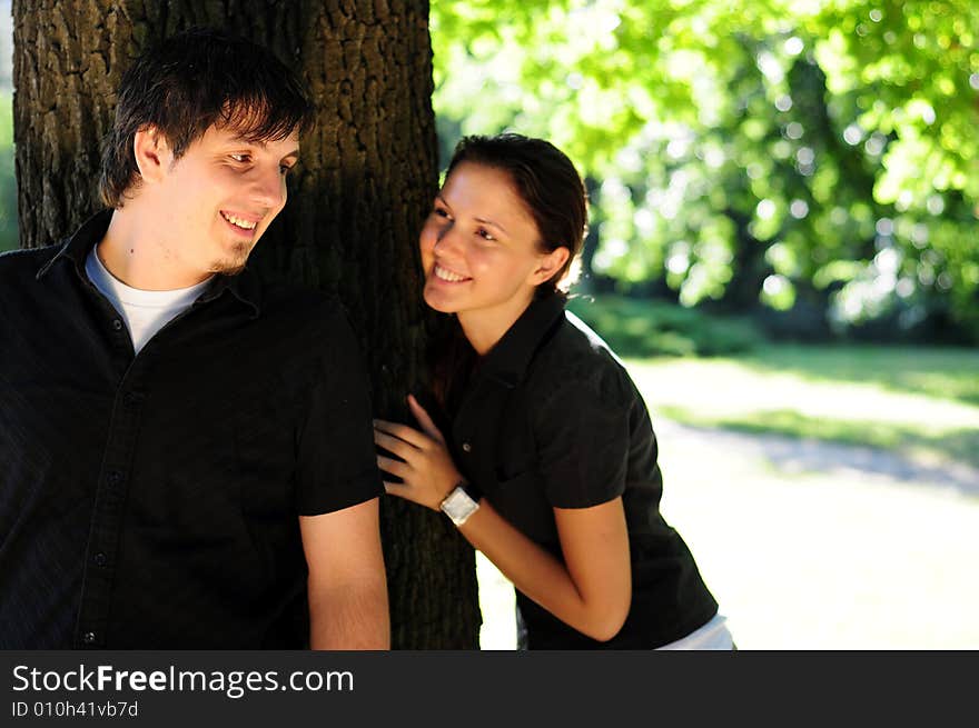 Casual couple in love in park