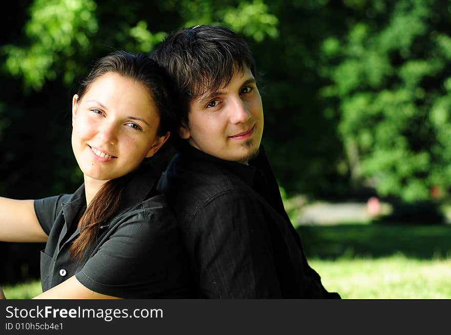 Casual couple in love in park