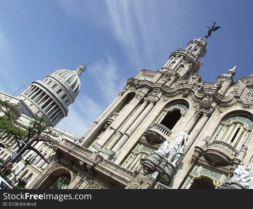 Havana's Great Theater and The Capitol, Cuba. Havana's Great Theater and The Capitol, Cuba