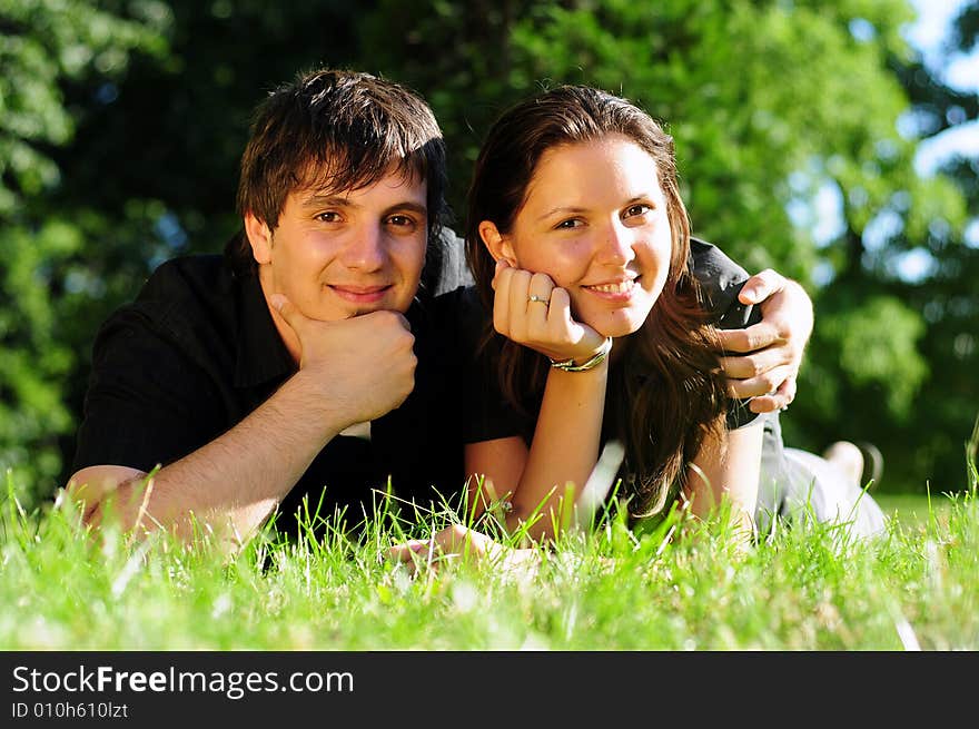 Casual couple in love in park