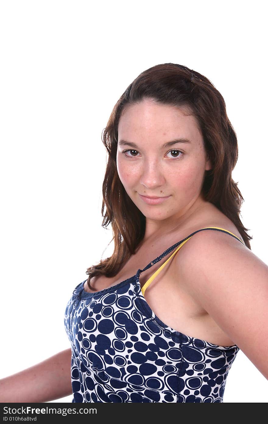 Head shot of casual woman in tank top