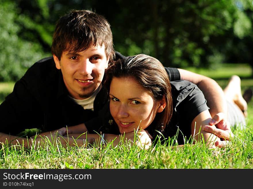 Casual couple in love in park