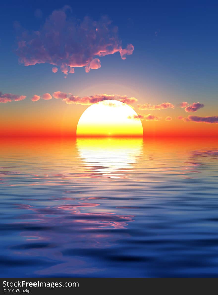 Beautiful sea and sky at sunset - digital artwork. Beautiful sea and sky at sunset - digital artwork