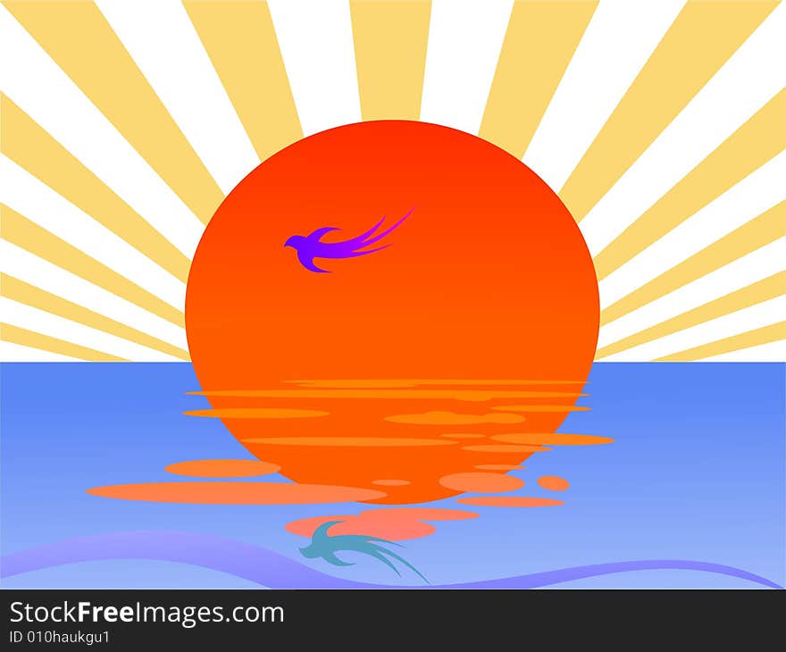 Summer background with wave and bird