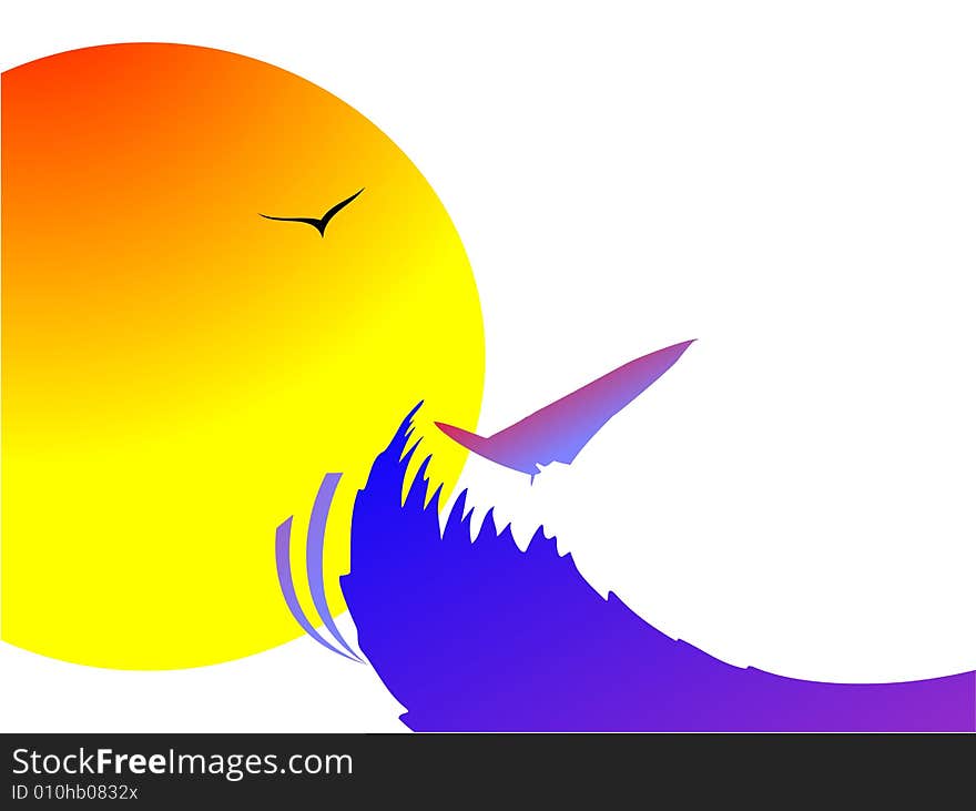 Summer background with surf and bird