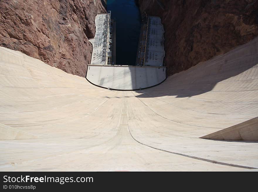 View from the top of the Hoover Dam looking down. View from the top of the Hoover Dam looking down