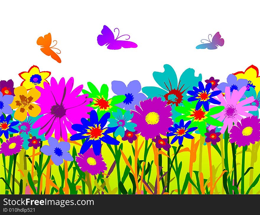 Floral Background With Butterflies