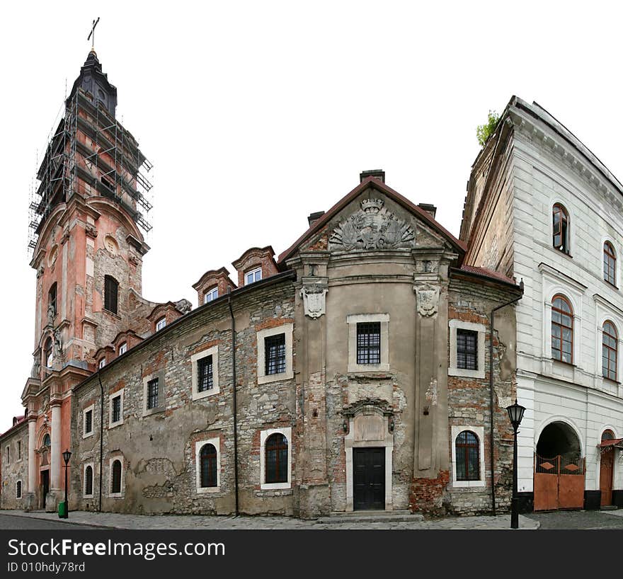 Ancient houses in Kamyanets-Podolsky Ukraine. Isolated on a white background